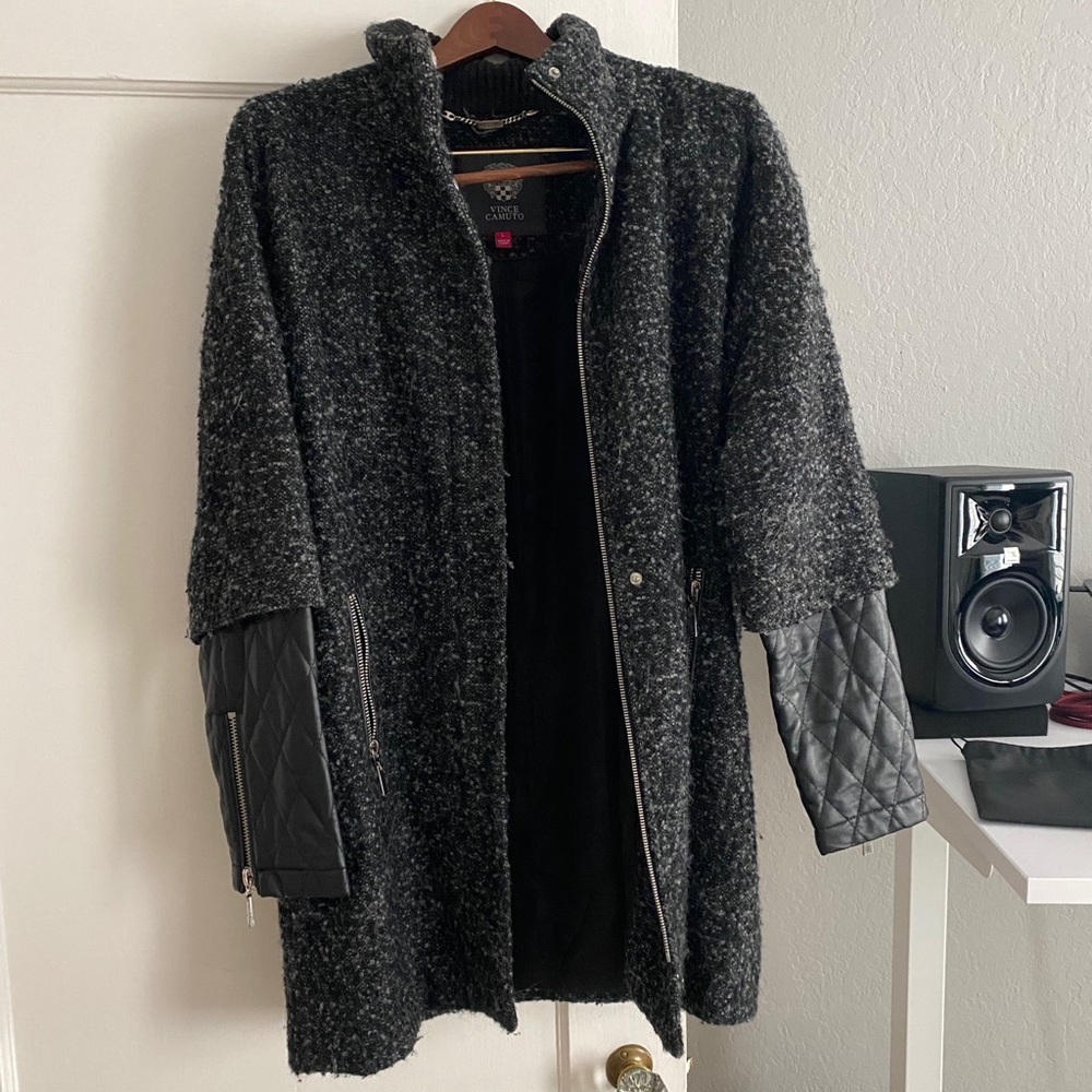Vince Camuto Black/ Gray Wool Coat